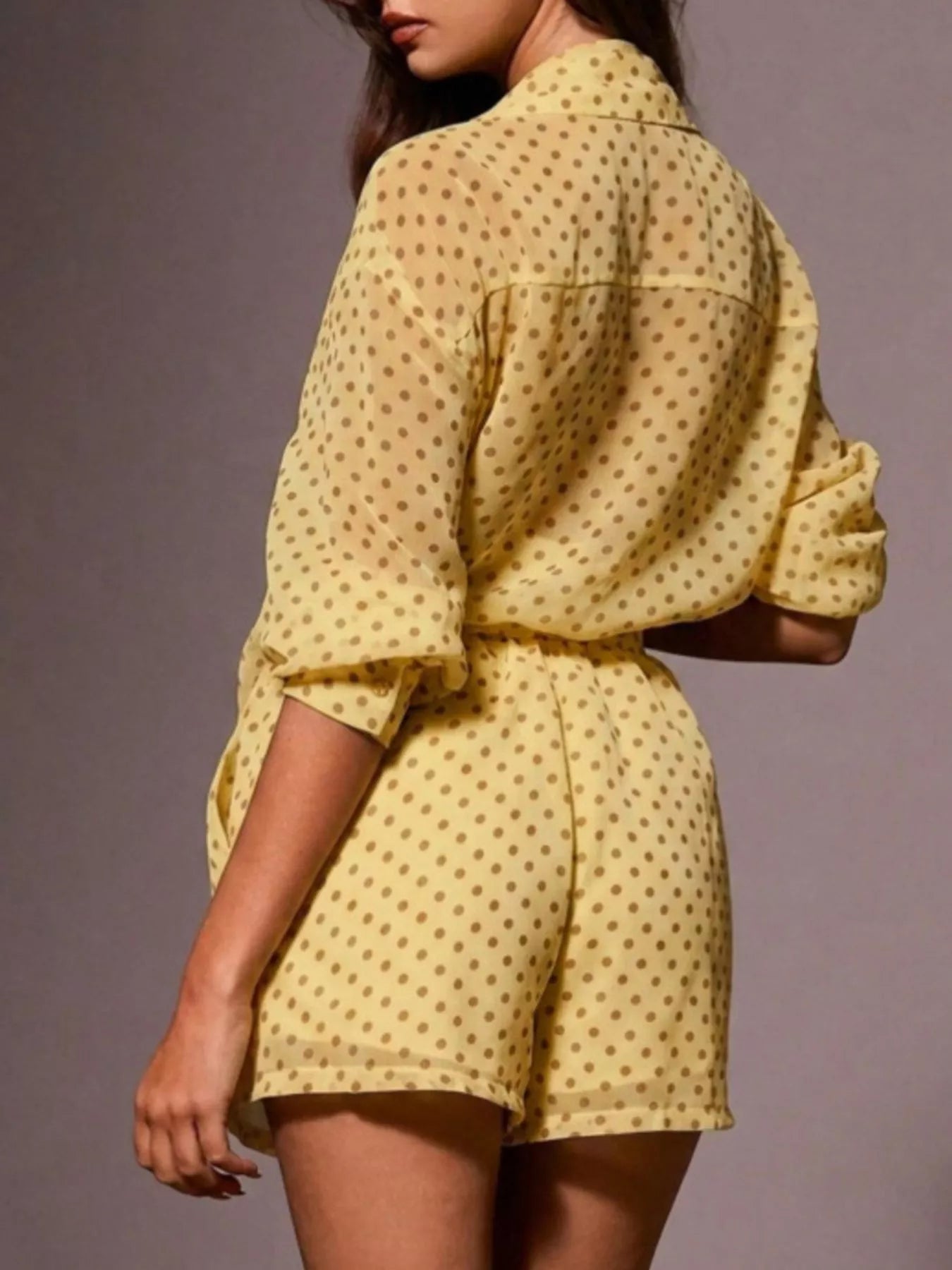 Polka Dot Button Up Shirt and Shorts Set
