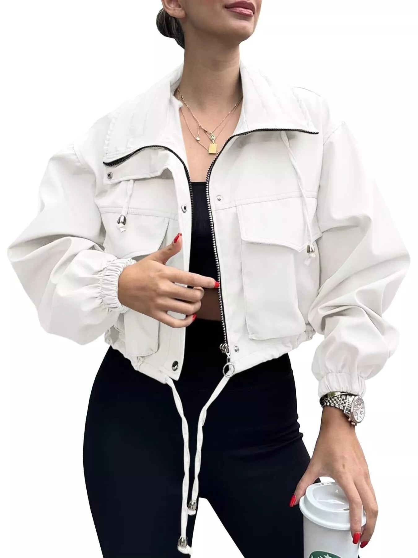 Drawstring Hem Zip Up Jacket