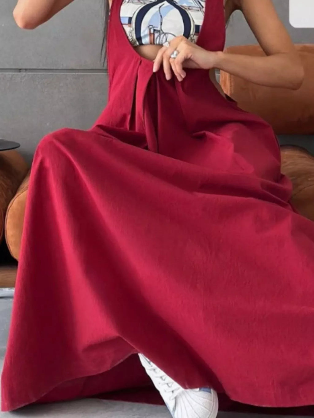 Pleated Overall Dress with Pockets