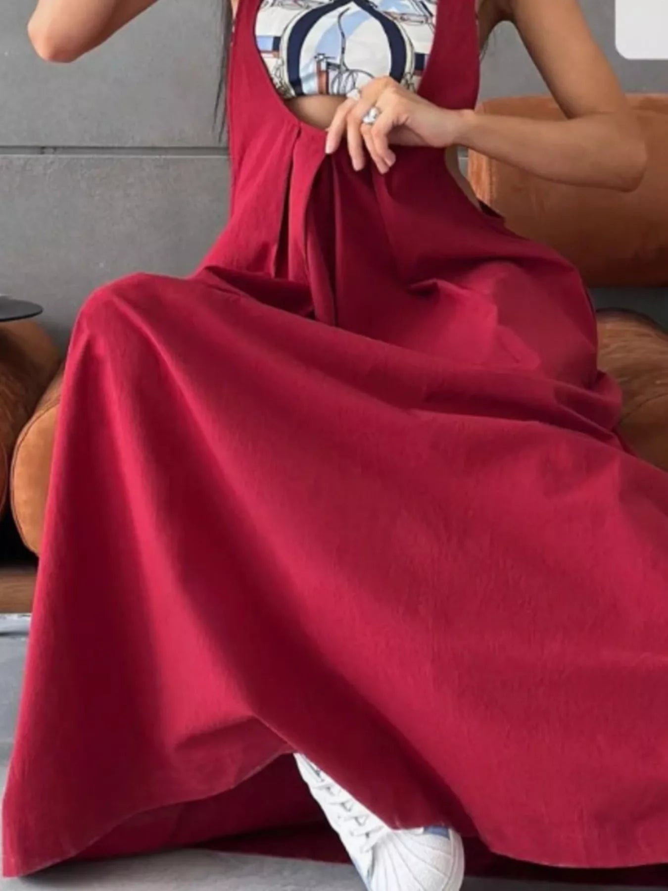 Pleated Overall Dress with Pockets