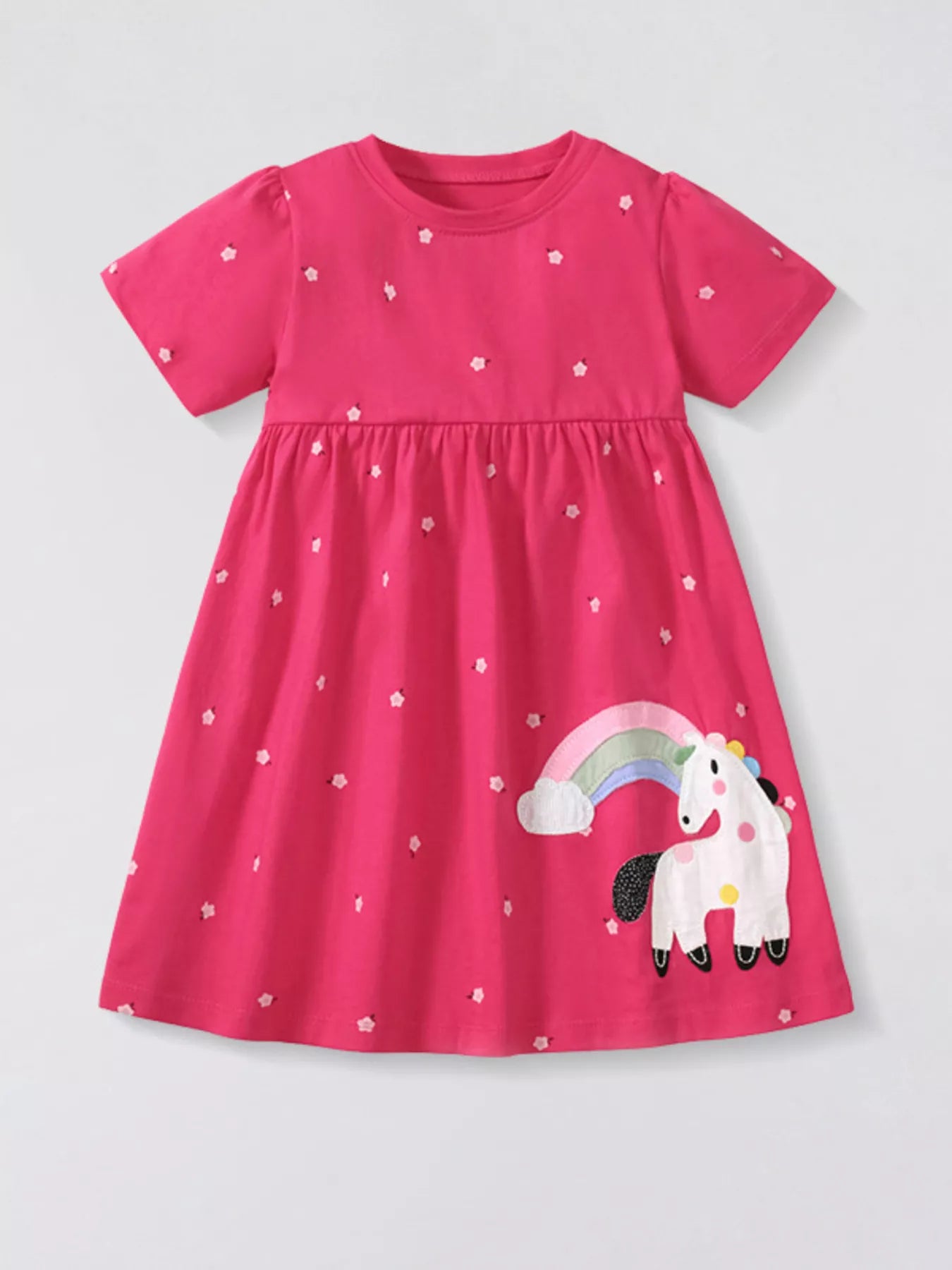 Children's Unicorn Polka Dot Round Neck Dress