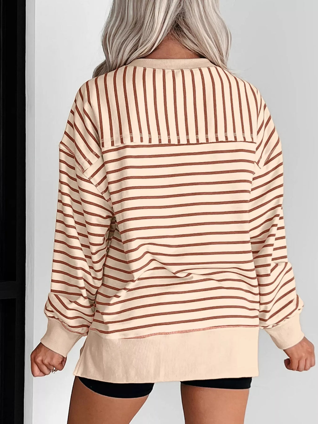 Striped Crew Neck Casual Sweatshirt