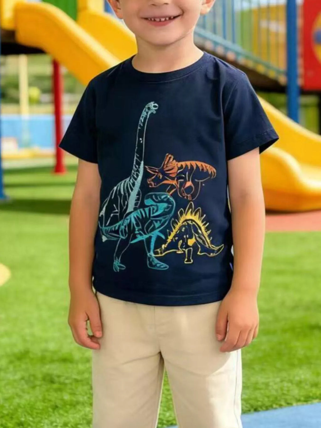 Children's Dinosaur Graphic Crew Neck Short Sleeve T-Shirt