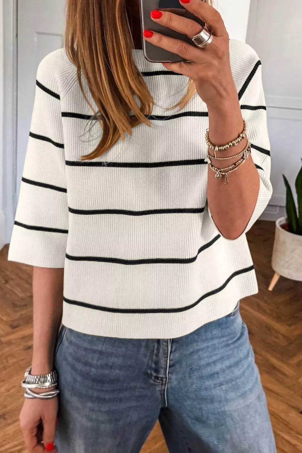 Striped Ribbed Knit Sweater