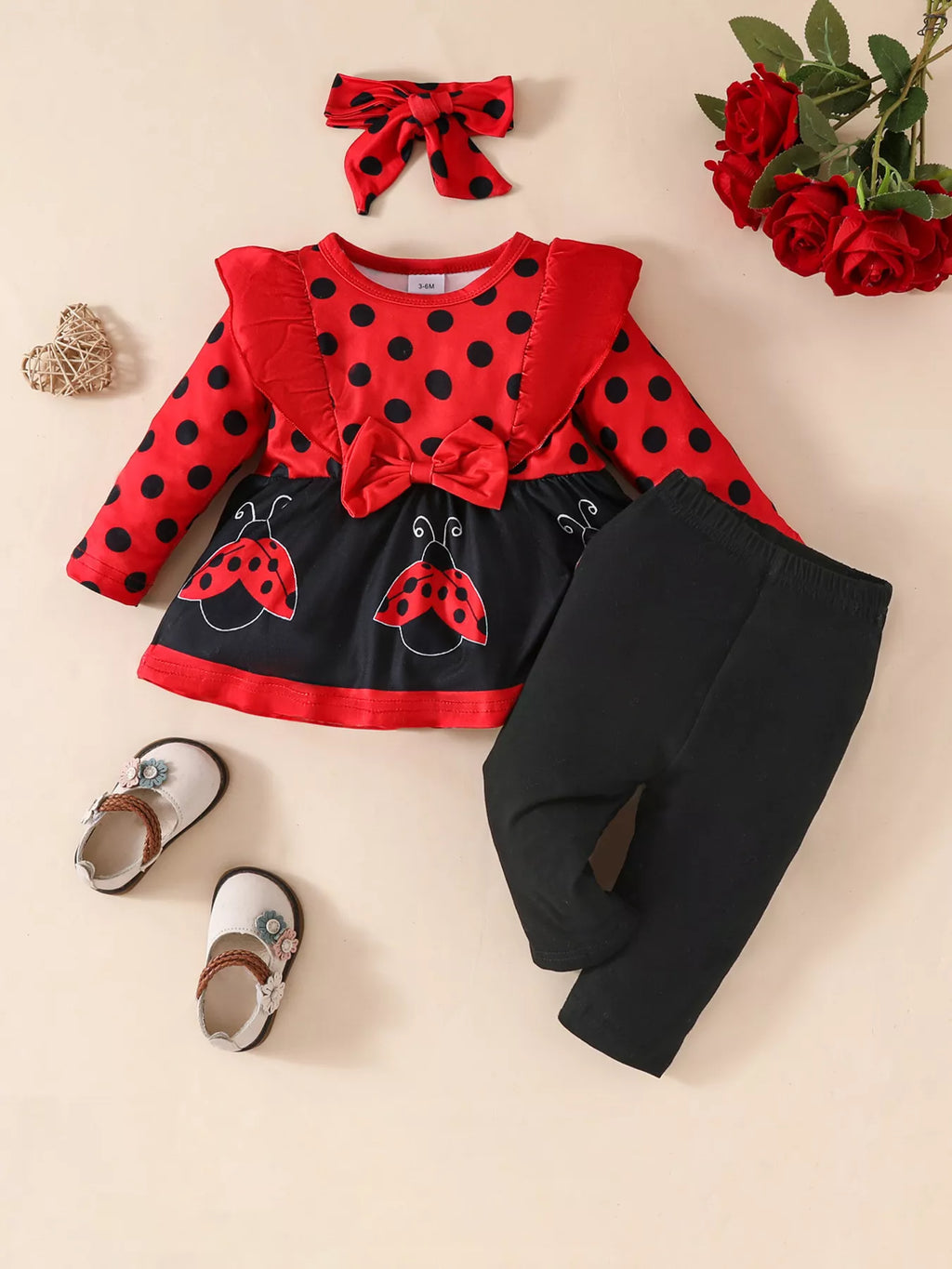 Children's Ruffled Top and Pants Set with Headband