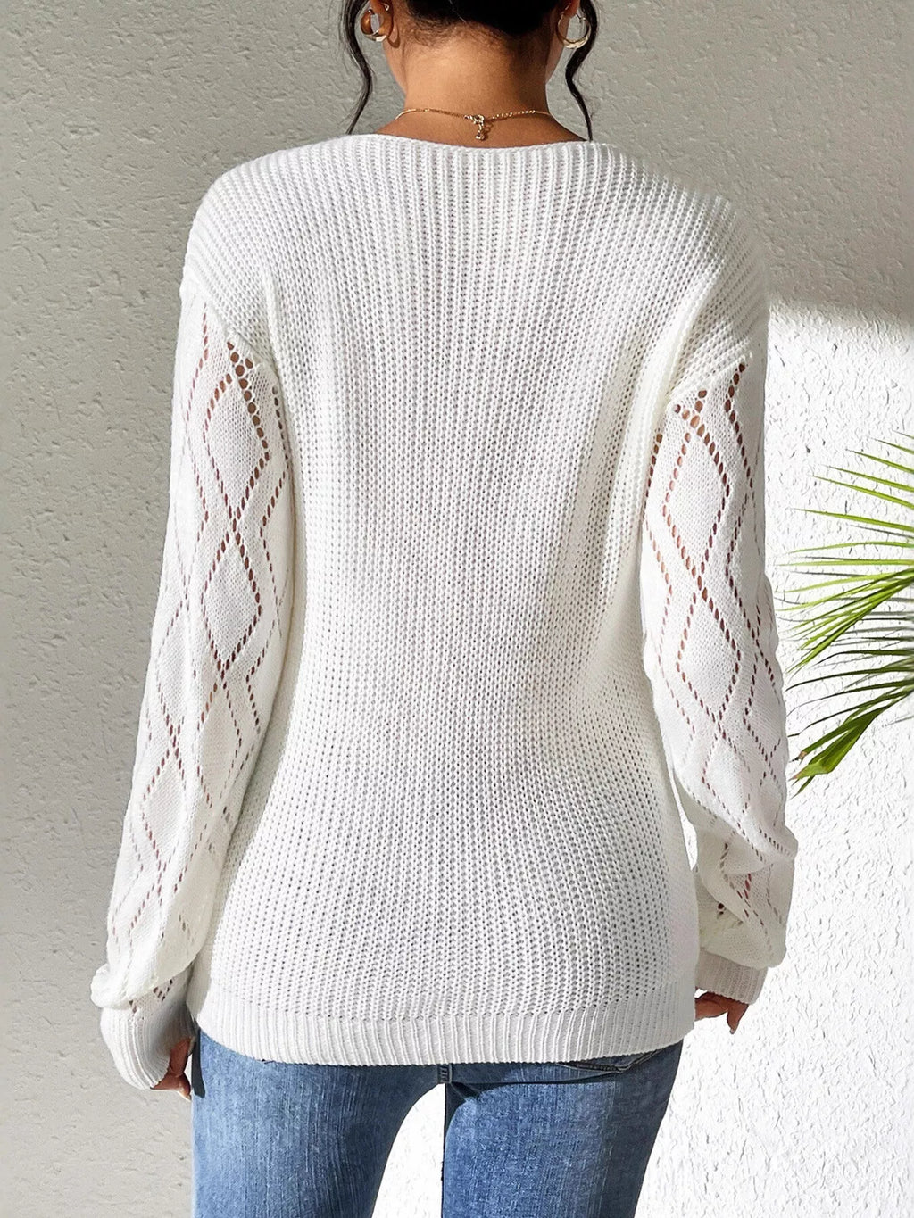 V-Neck Hollow Knit Sweater