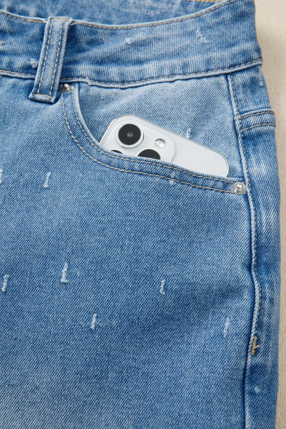 Distressed Detail Tummy Control Raw Hem Jeans