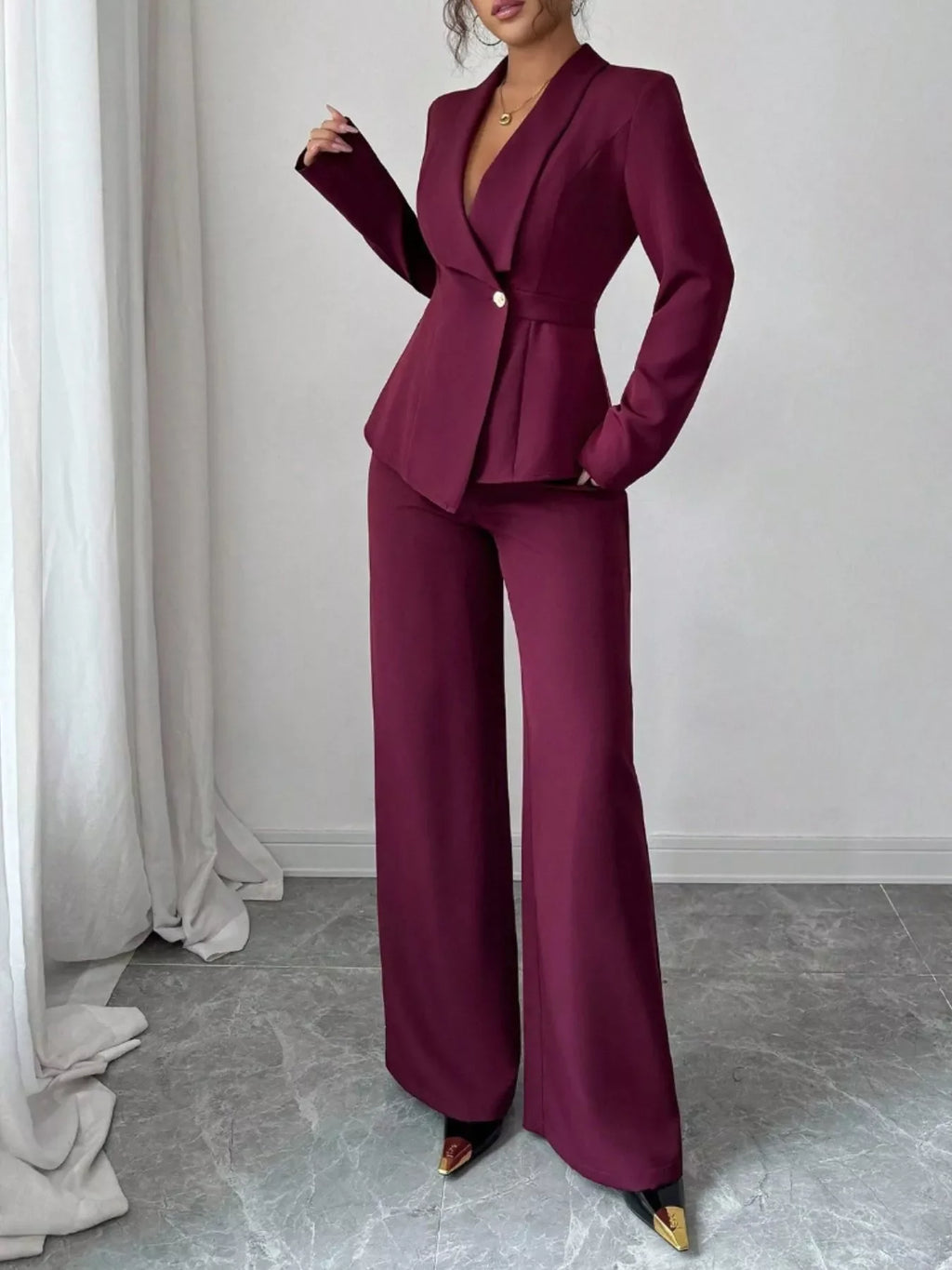 One Button Blazer and Pants Set