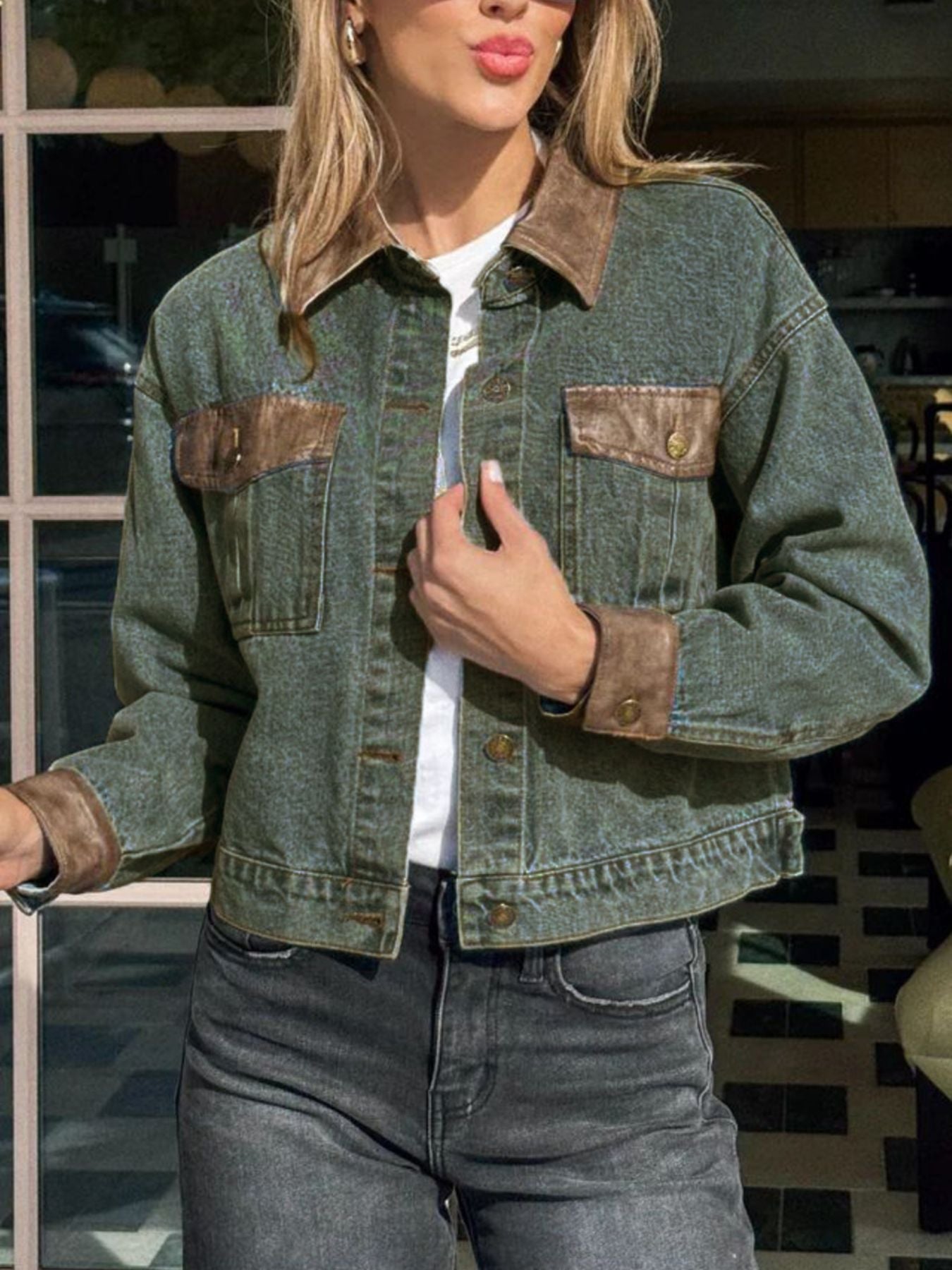 Button Up Chest Pockets Denim Jacket