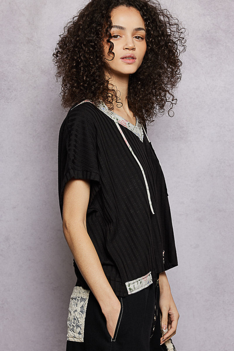 POL Short Sleeve Hooded Top with Back-Open Detail