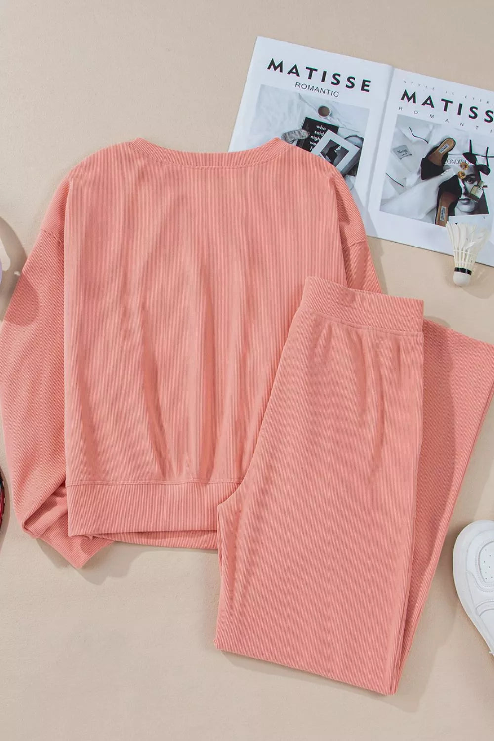 Round Neck Long Sleeve Top and Pants Set