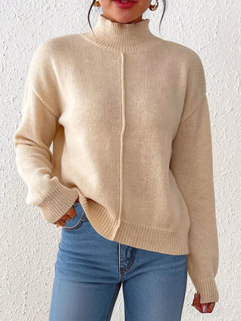 Turtleneck Dropped Shoulder Sweater