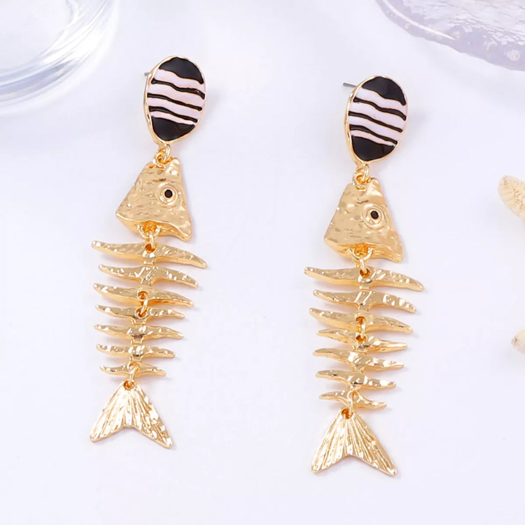Striped Fishbone Drop Earrings