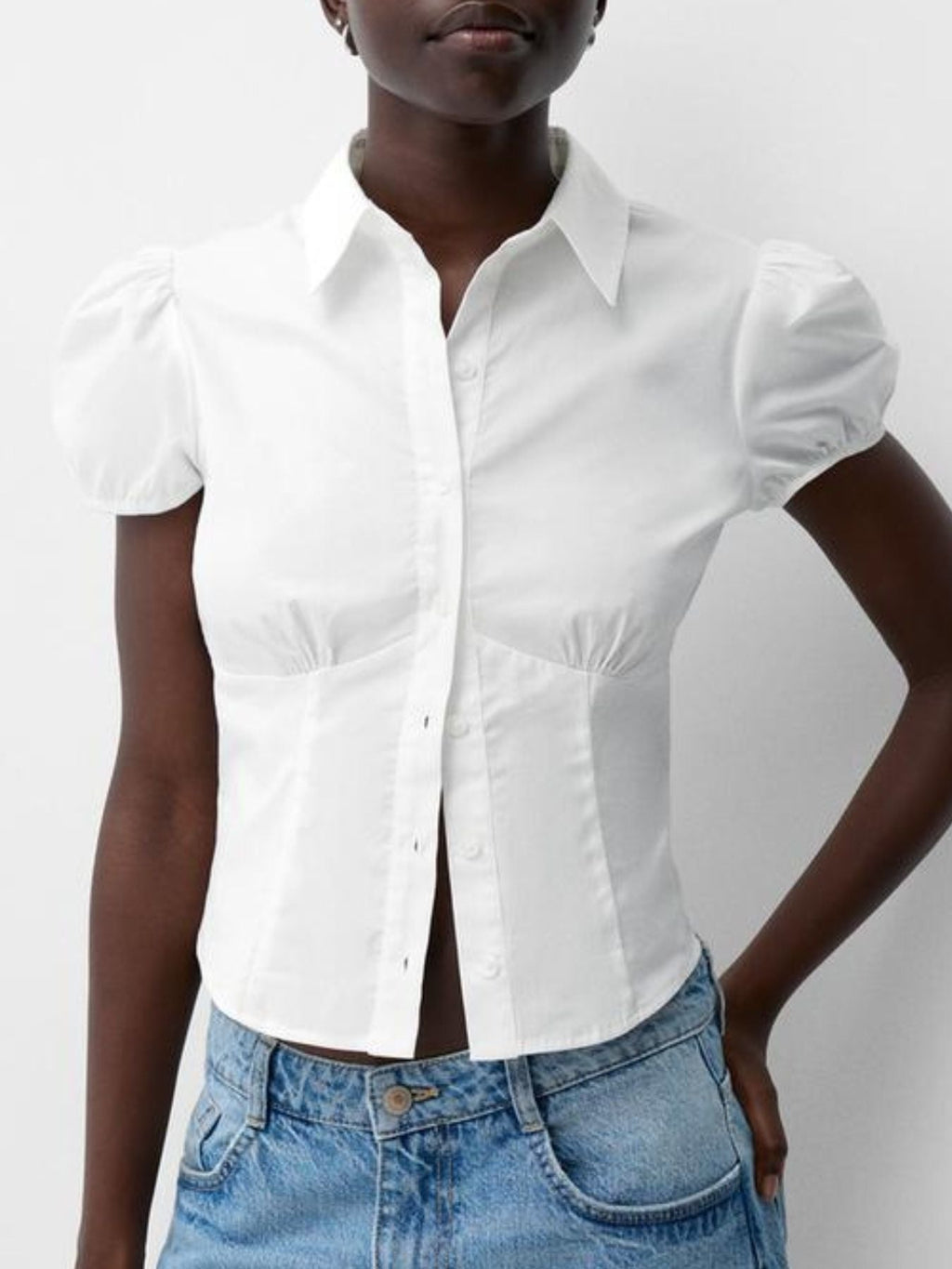 Striped Puff Sleeve Fitted Shirt
