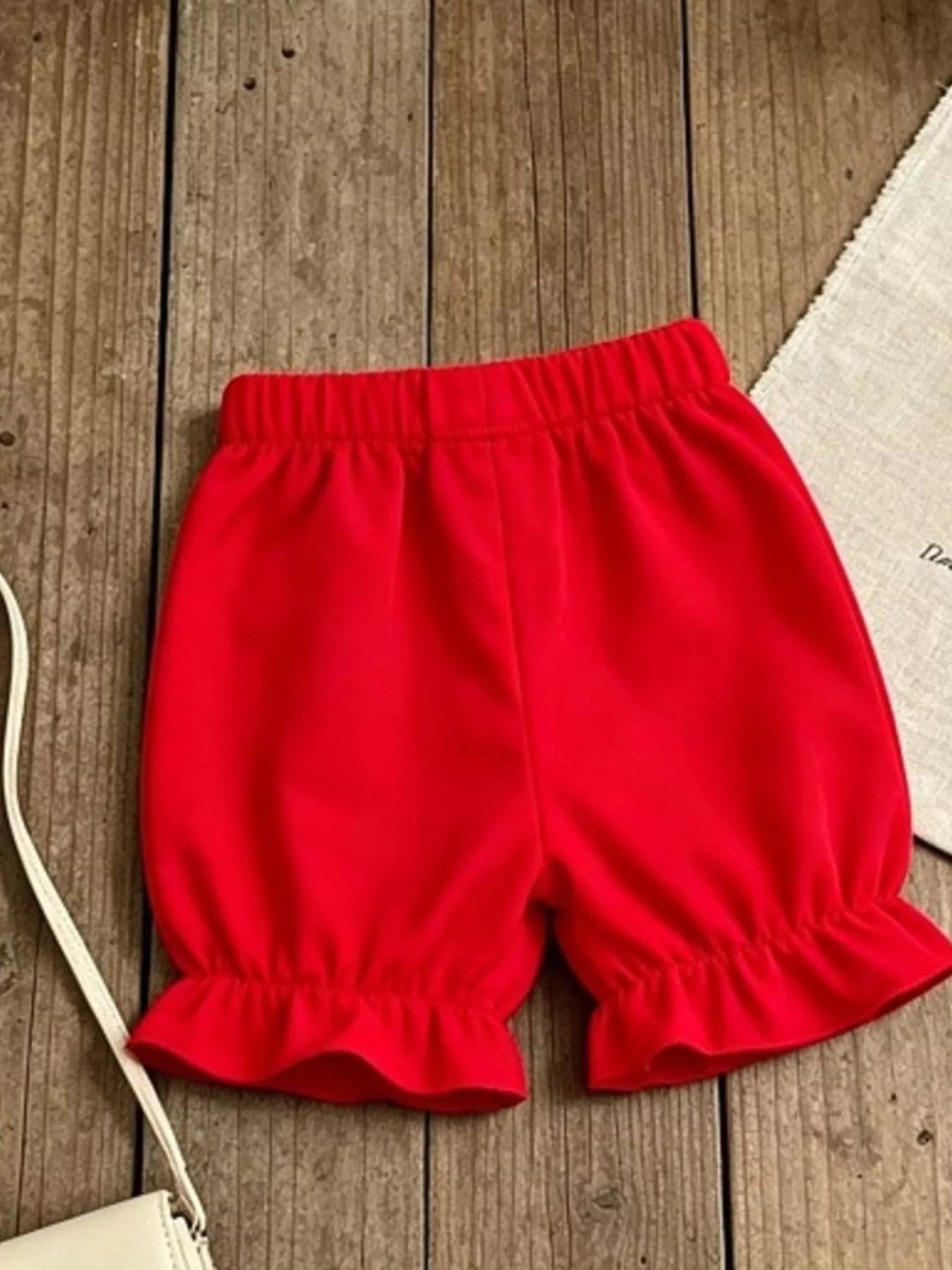 Children's Mushroom Print Ruffle Trim Top & Shorts Set