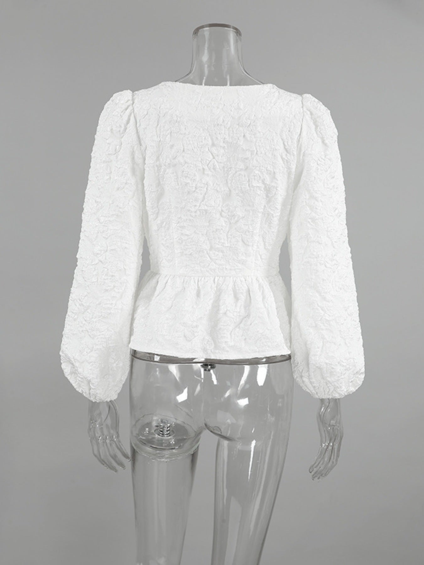Textured Square Neck Balloon Sleeve Shirt