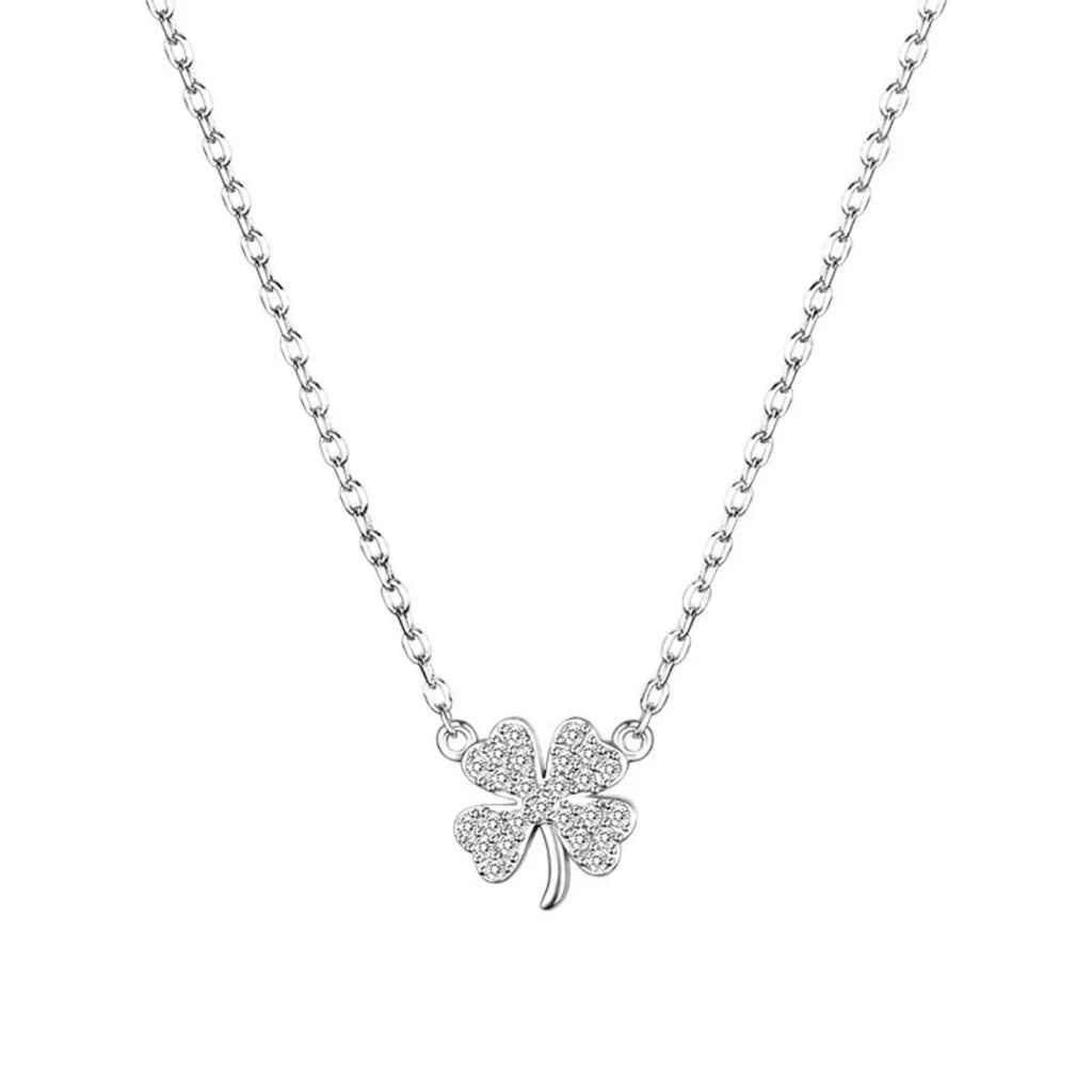 925 Sterling Silver Zircon Four Leaf Clover Necklace
