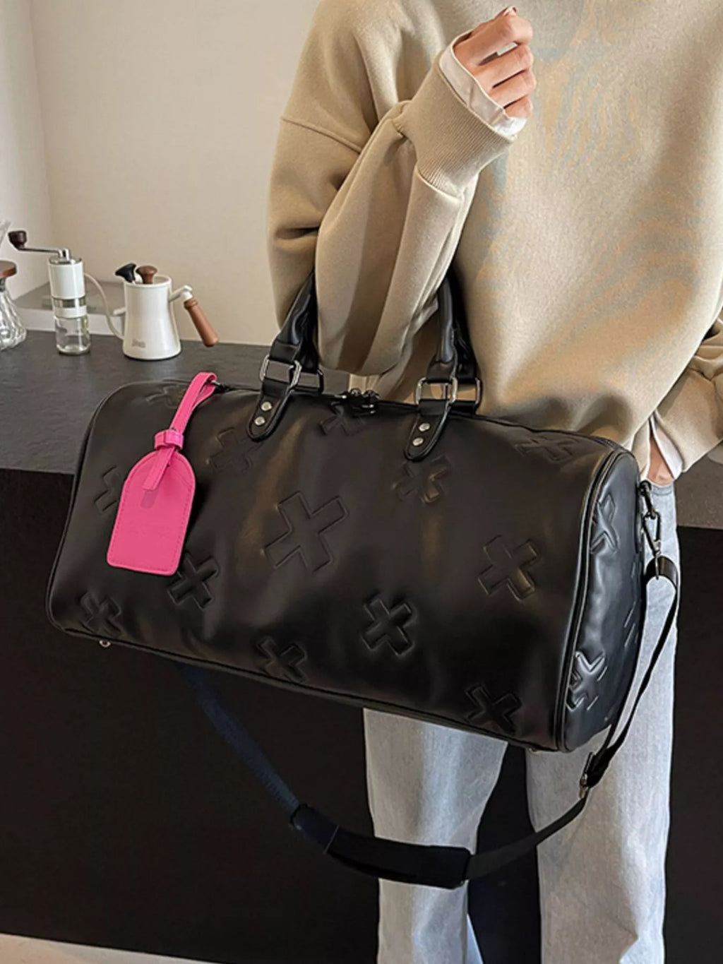 Embossed Cross Pattern Travel Duffel Bag