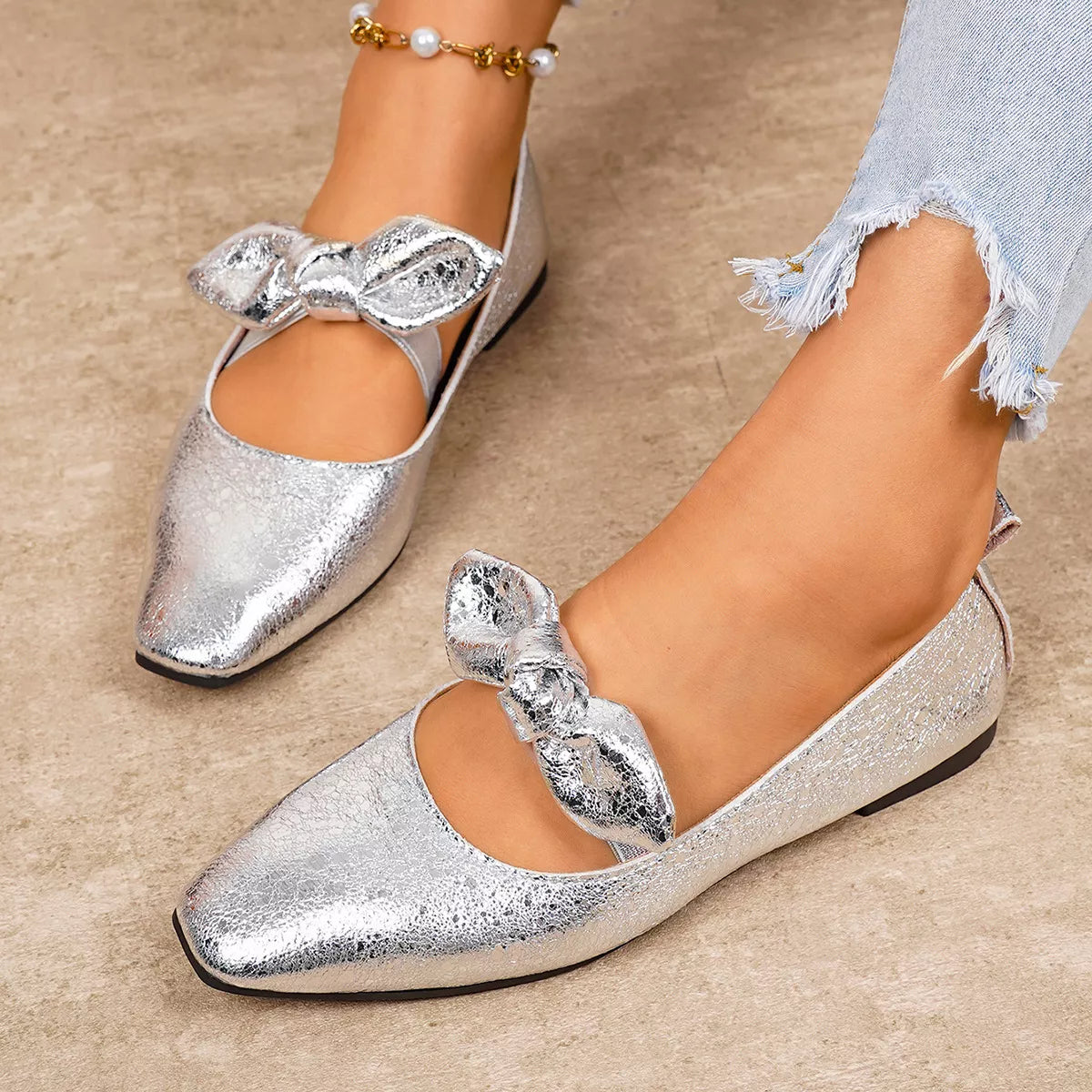 Bow Square Toe Slip-Ons