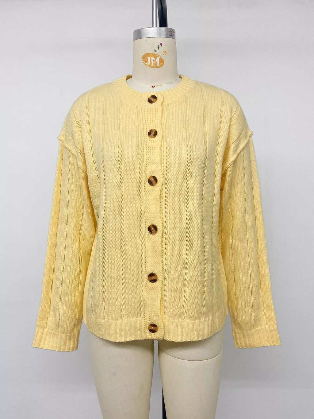 Button Up Dropped Shoulder Cardigan