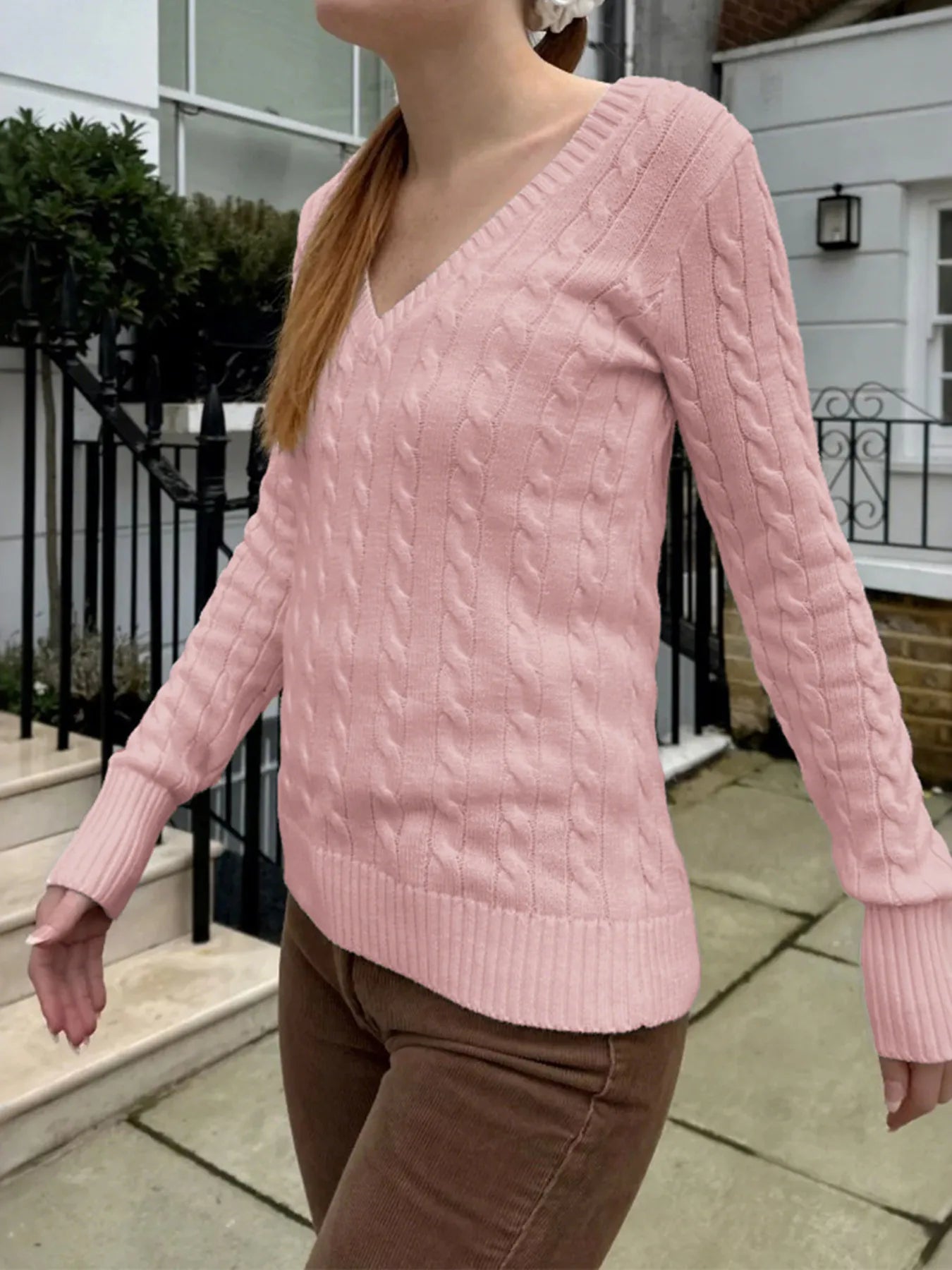 Cable Knit V-Neck Sweater