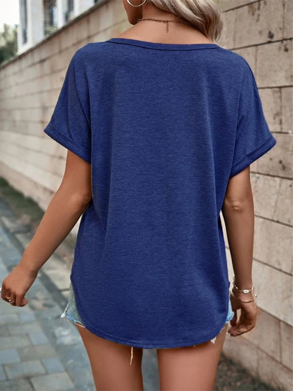 Full Size Decor Button Short Sleeve T-Shirt Plus Size