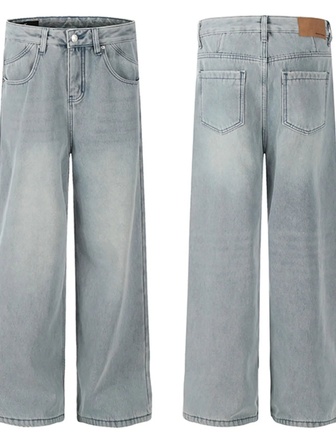 Men's Washed Wide Leg Relaxed Fit Denim Jeans