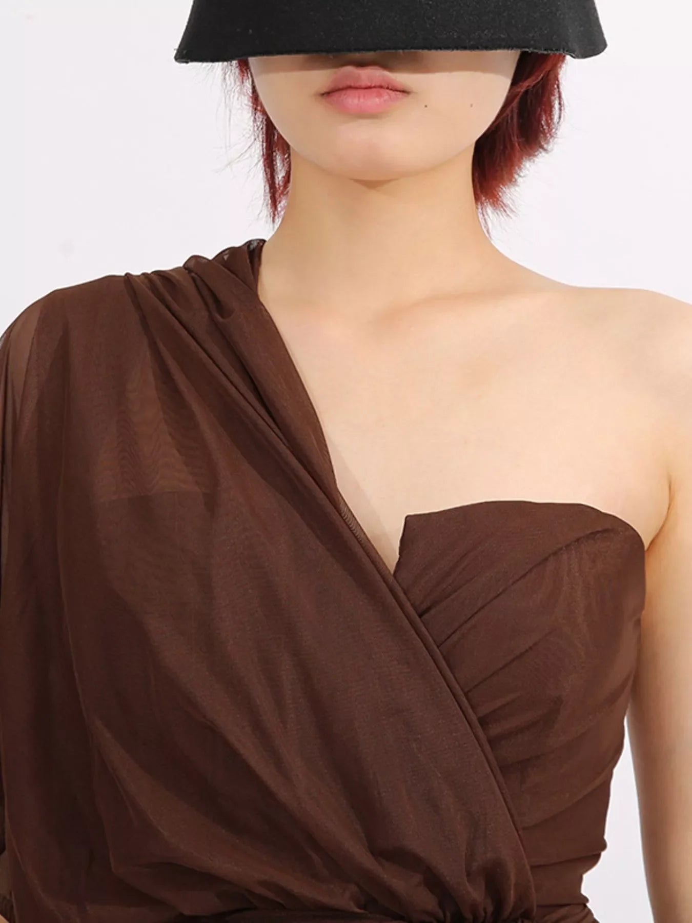 One-Shoulder Flowy Mesh Dress