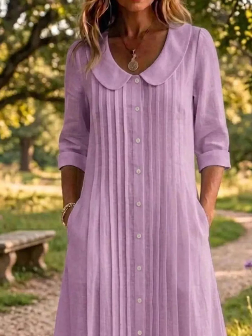 Full Size Peter Pan Collar Button Down Dress Plus Size