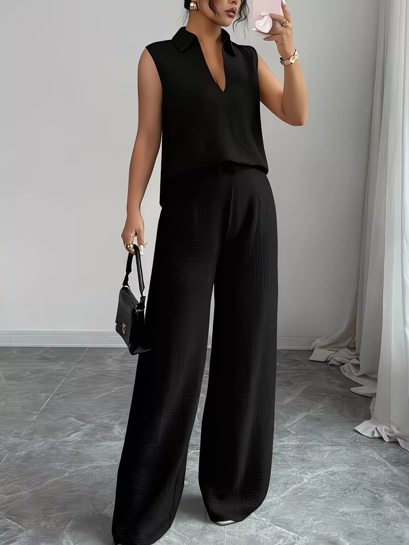 Sleeveless Top and Wide Leg Pants Set