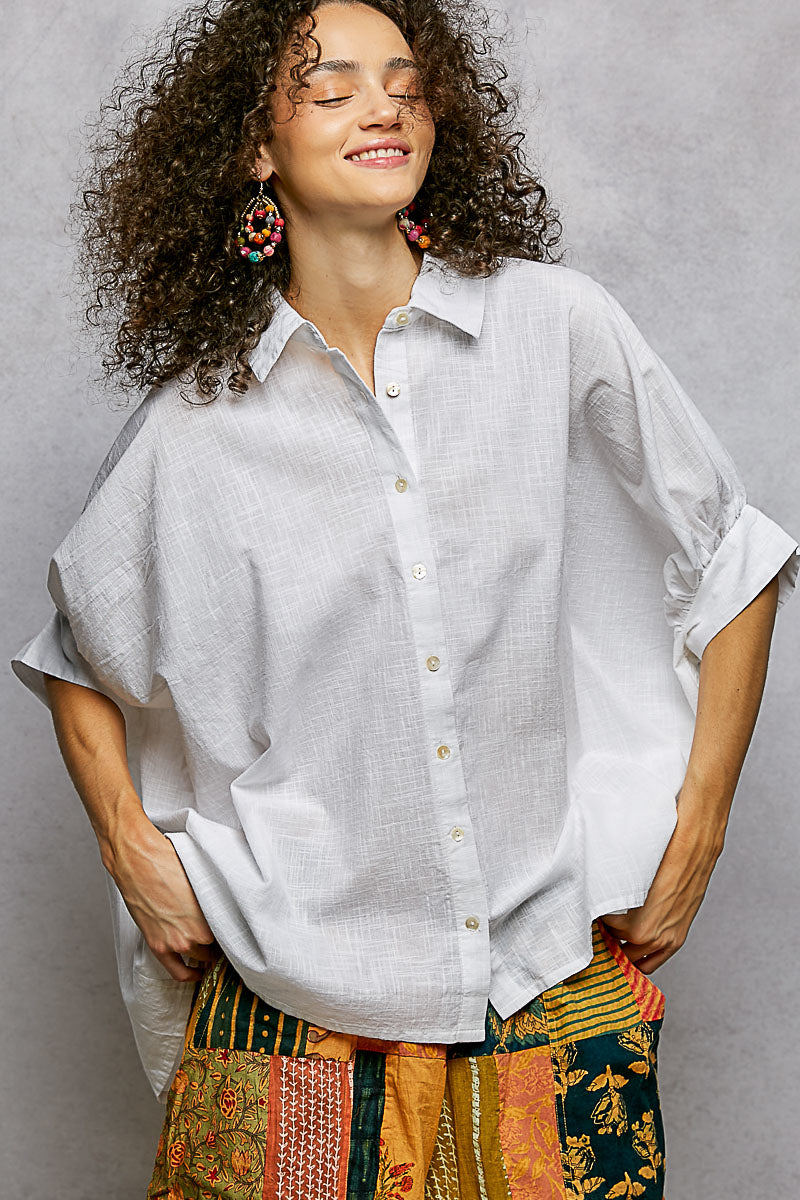 POL Button Down Half Dolman Sleeve Shirt