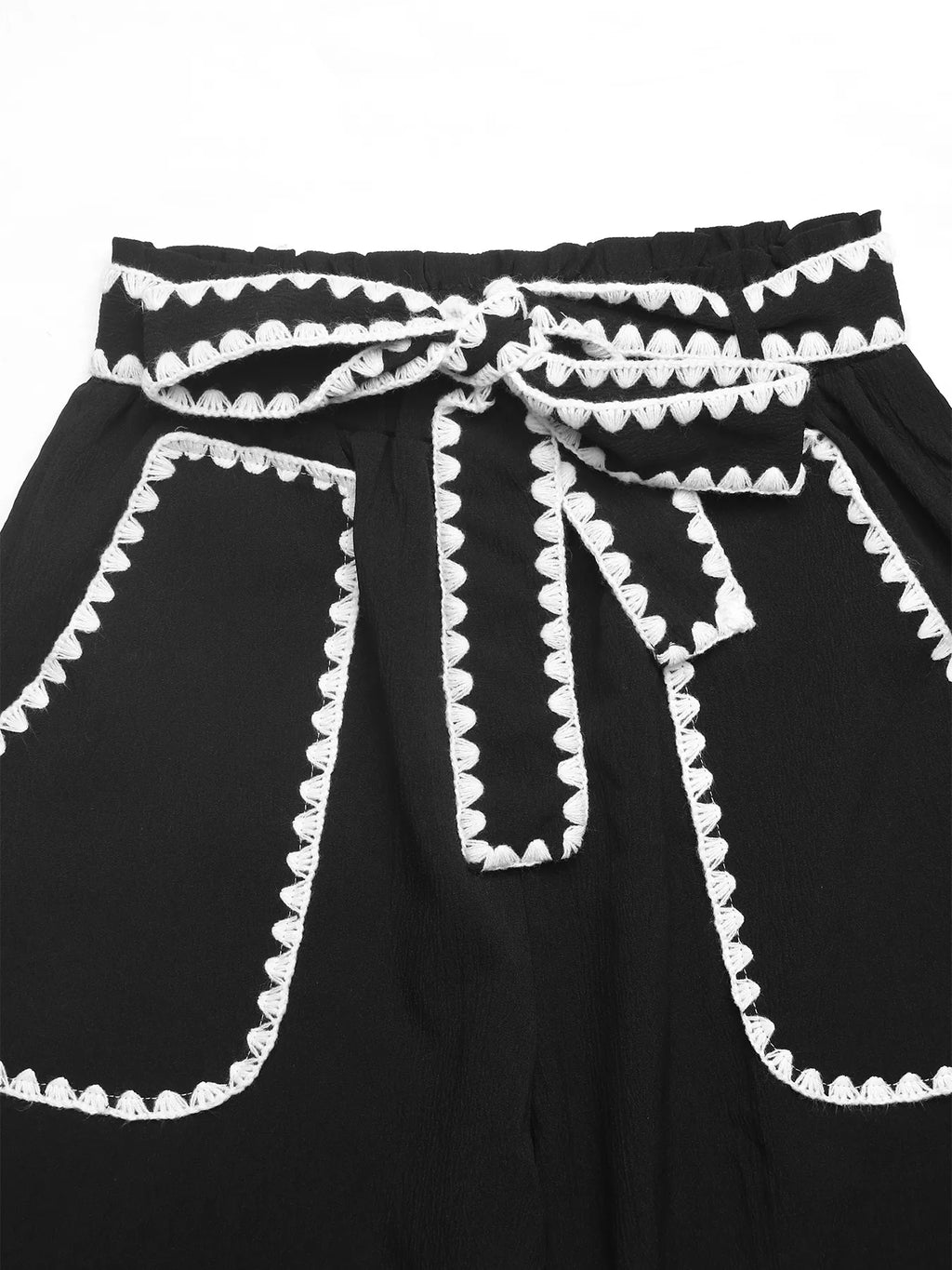 Crochet Trim Tie Waist Wide Leg Pants