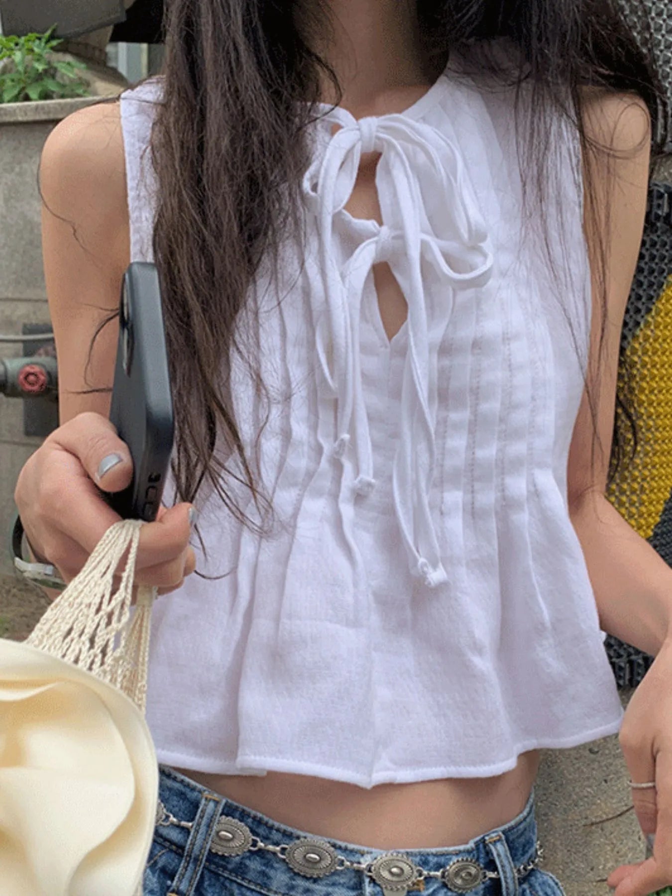 Tie-Front Sleeveless Summer Blouse