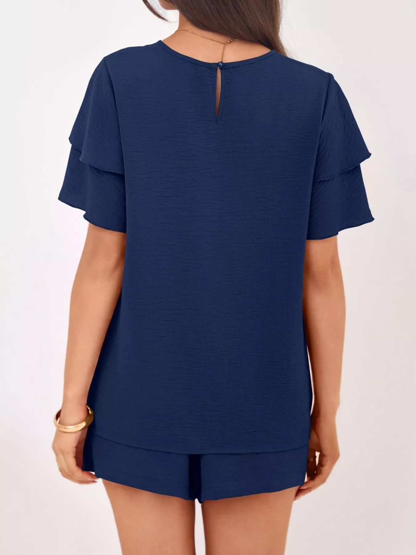 Ruffle Sleeve Top and Shorts Two-Piece Set