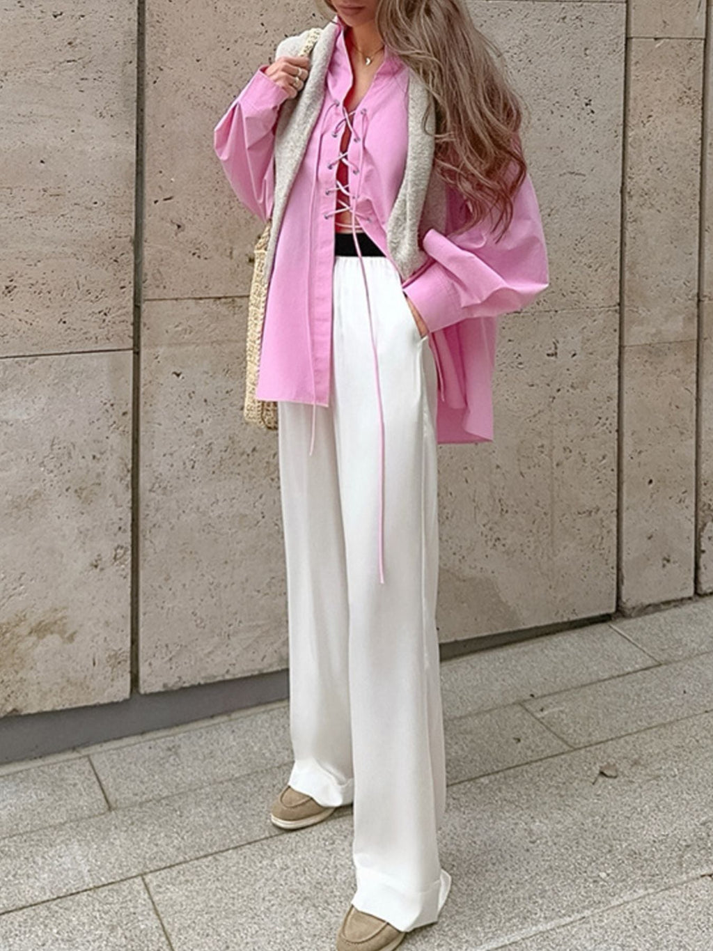 Lace-Up Front Oversized Shirt