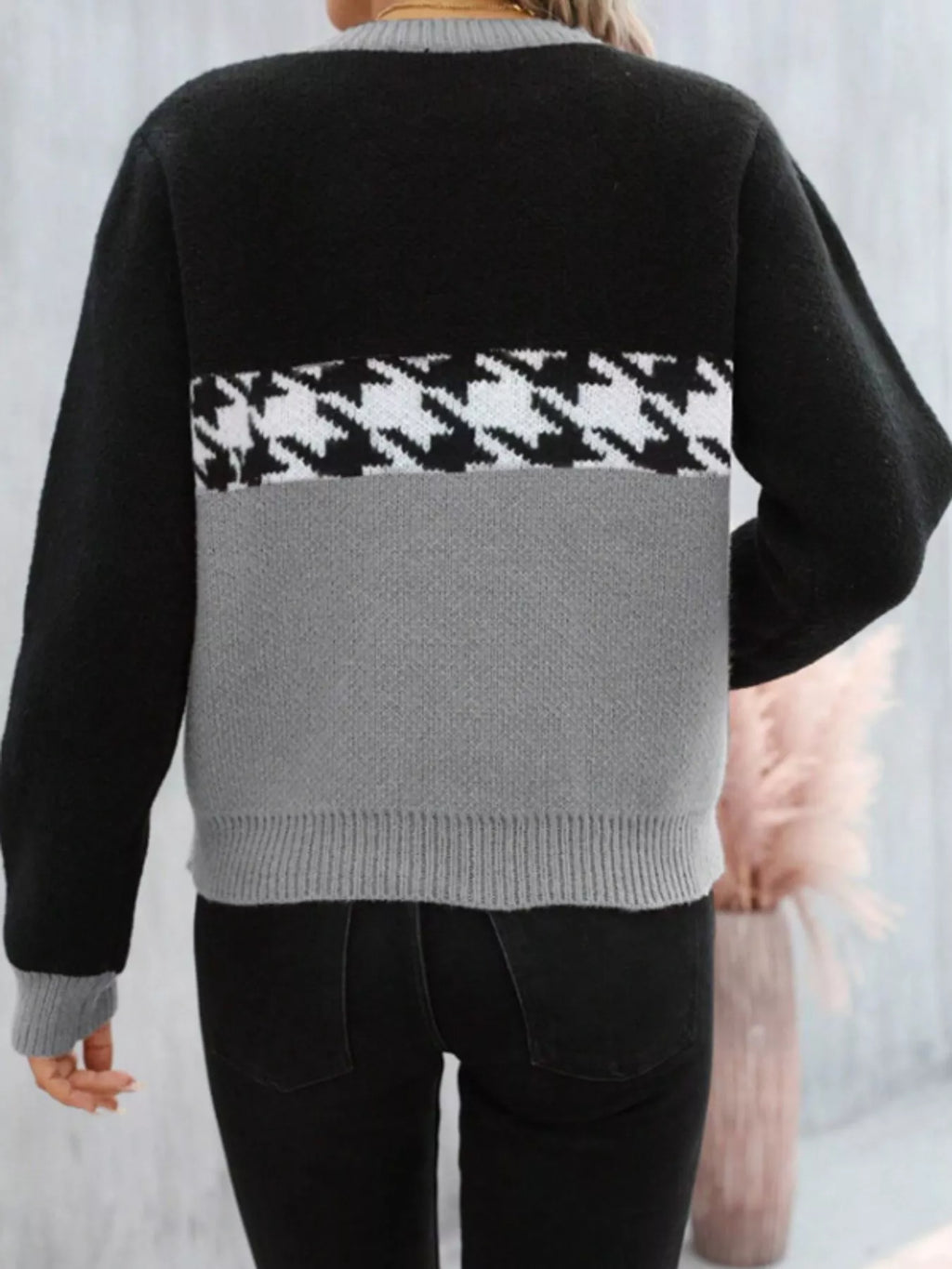 Color Block Houndstooth Sweater