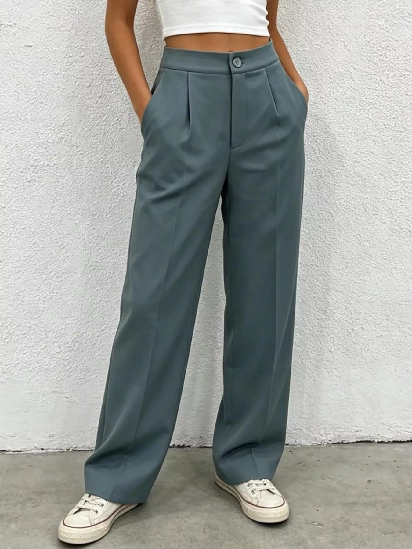 High Waist Wide Leg Pleated Pants