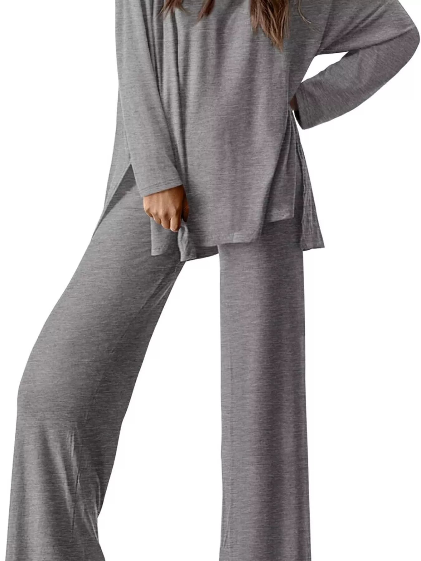 Casual Loose Long Sleeve Top and Wide Leg Pants Set