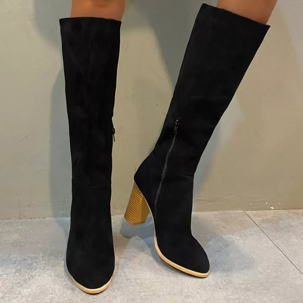 Point Toe Block Heels Boots