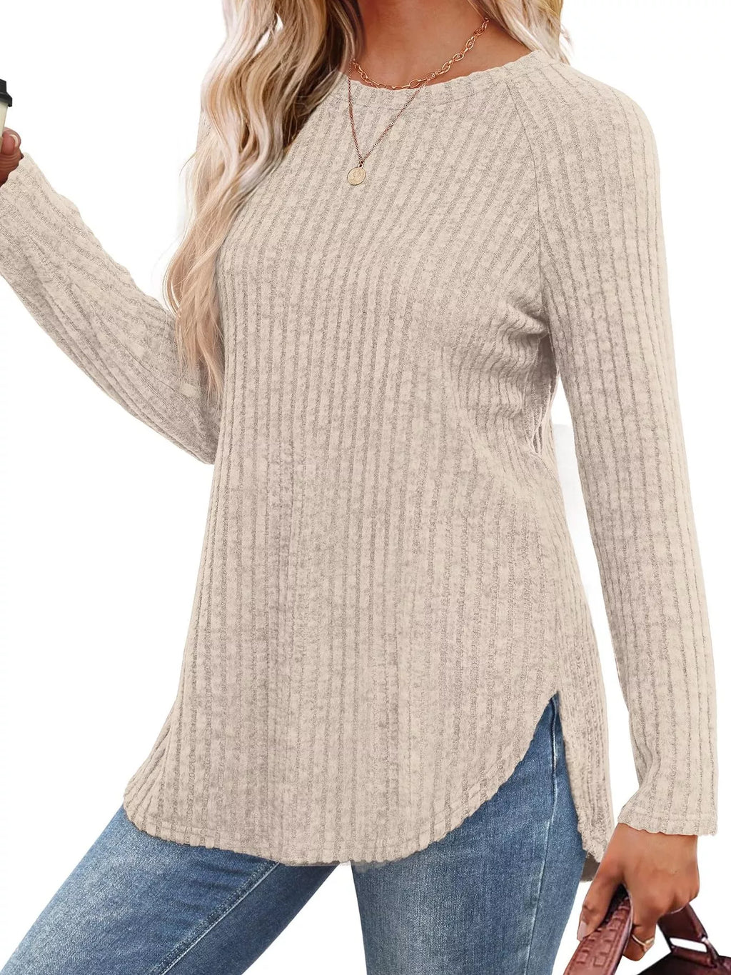 Ribbed Knit Long Sleeve T-Shirt