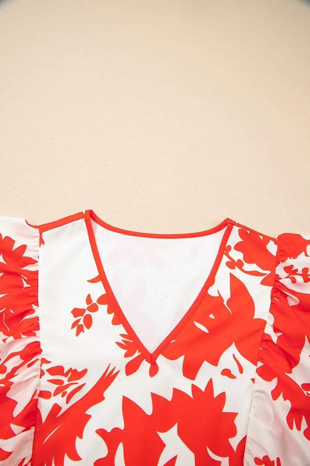 Floral V-Neck Summer Midi Dress