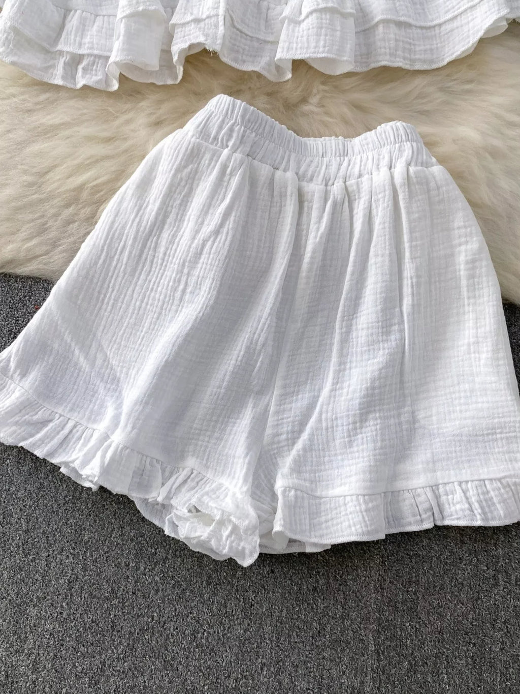 Tube Top & Long Sleeve Shirt & Shorts 3 Piece Set