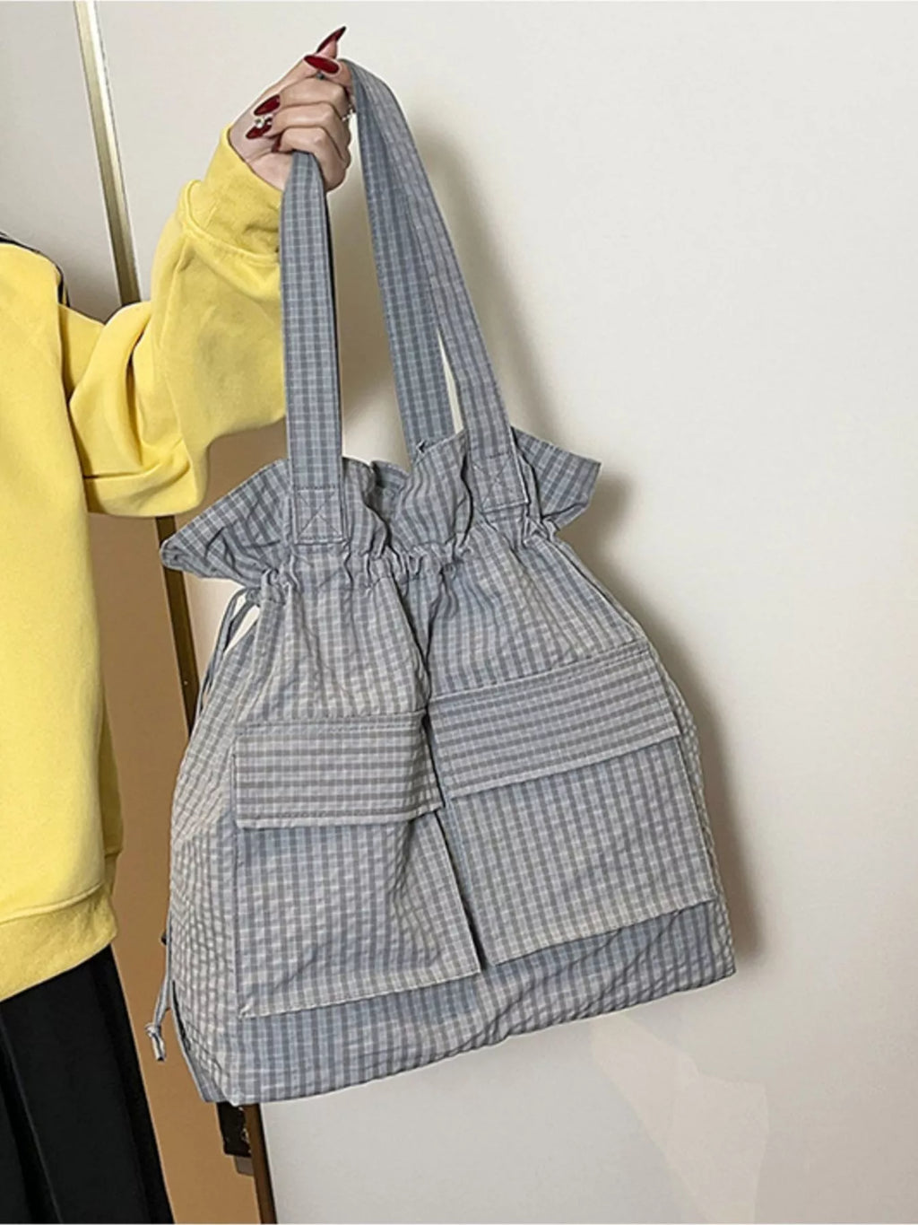 Convertible Plaid Drawstring Backpack Bag