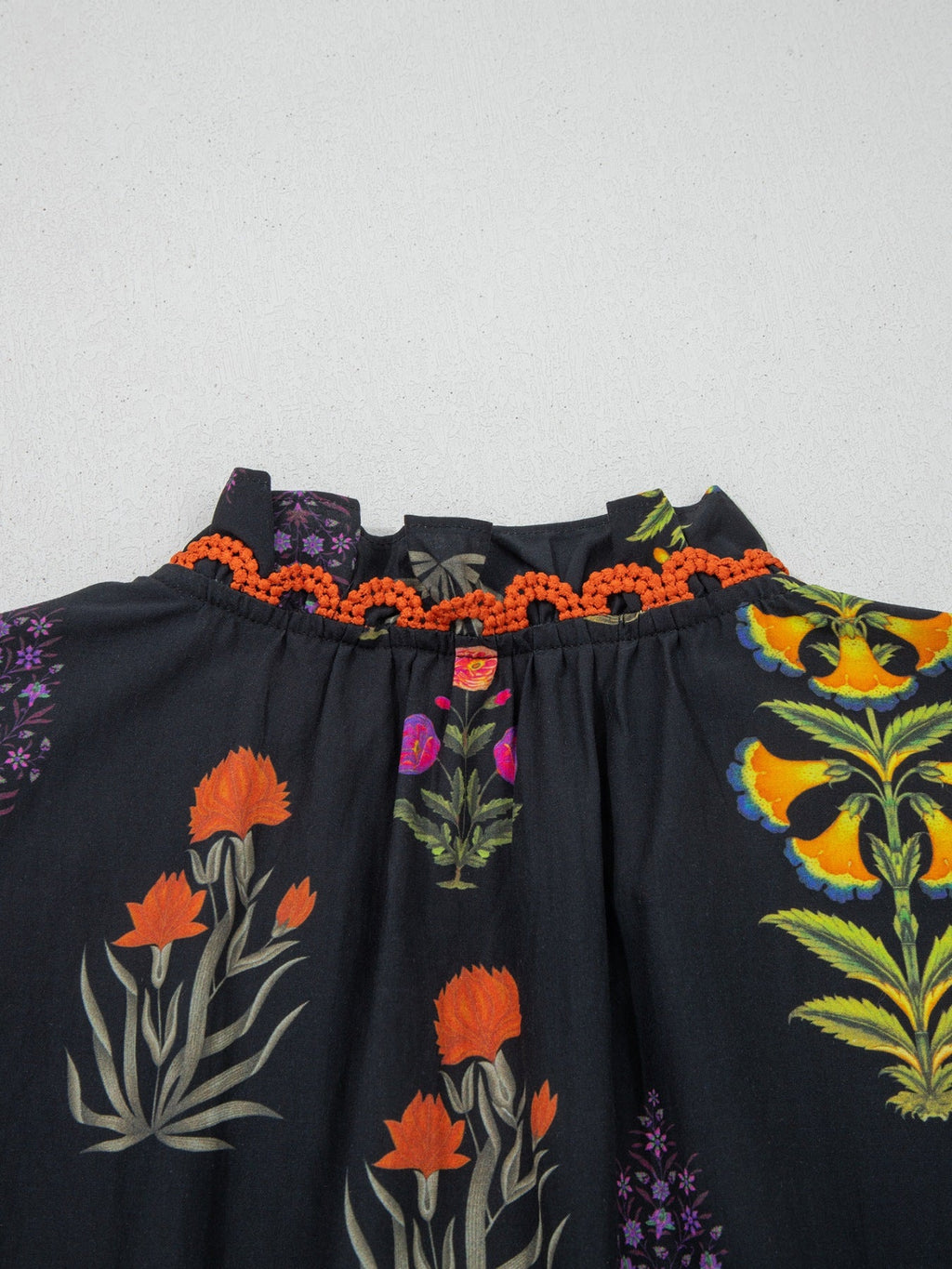 Floral Print Lace Trim Frilled V Neck Short Sleeve Shirt