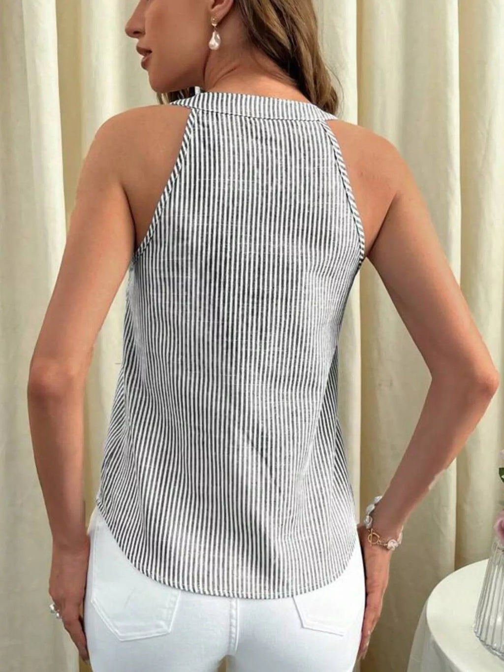 Striped Button Front Tank