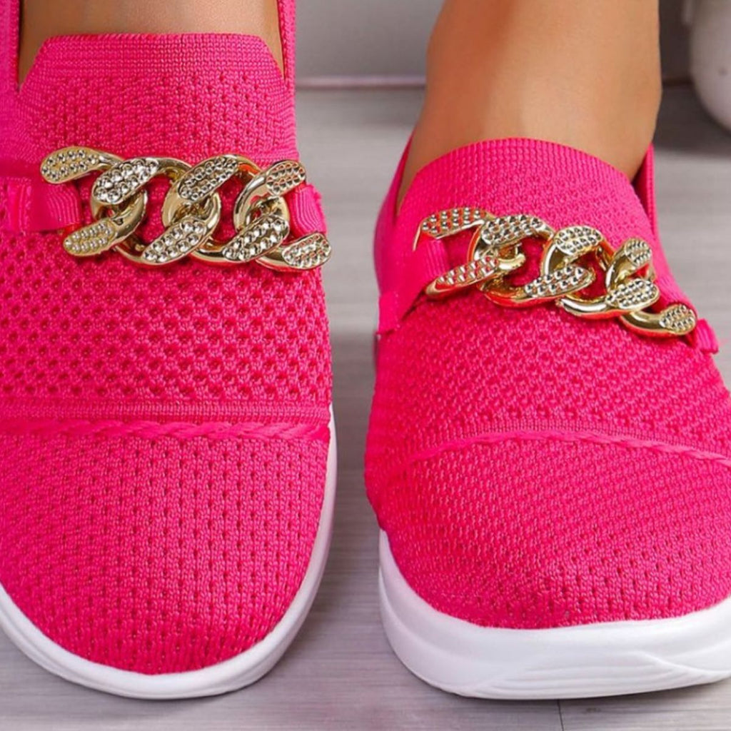 Chain Detail Round Toe Slip-Ons