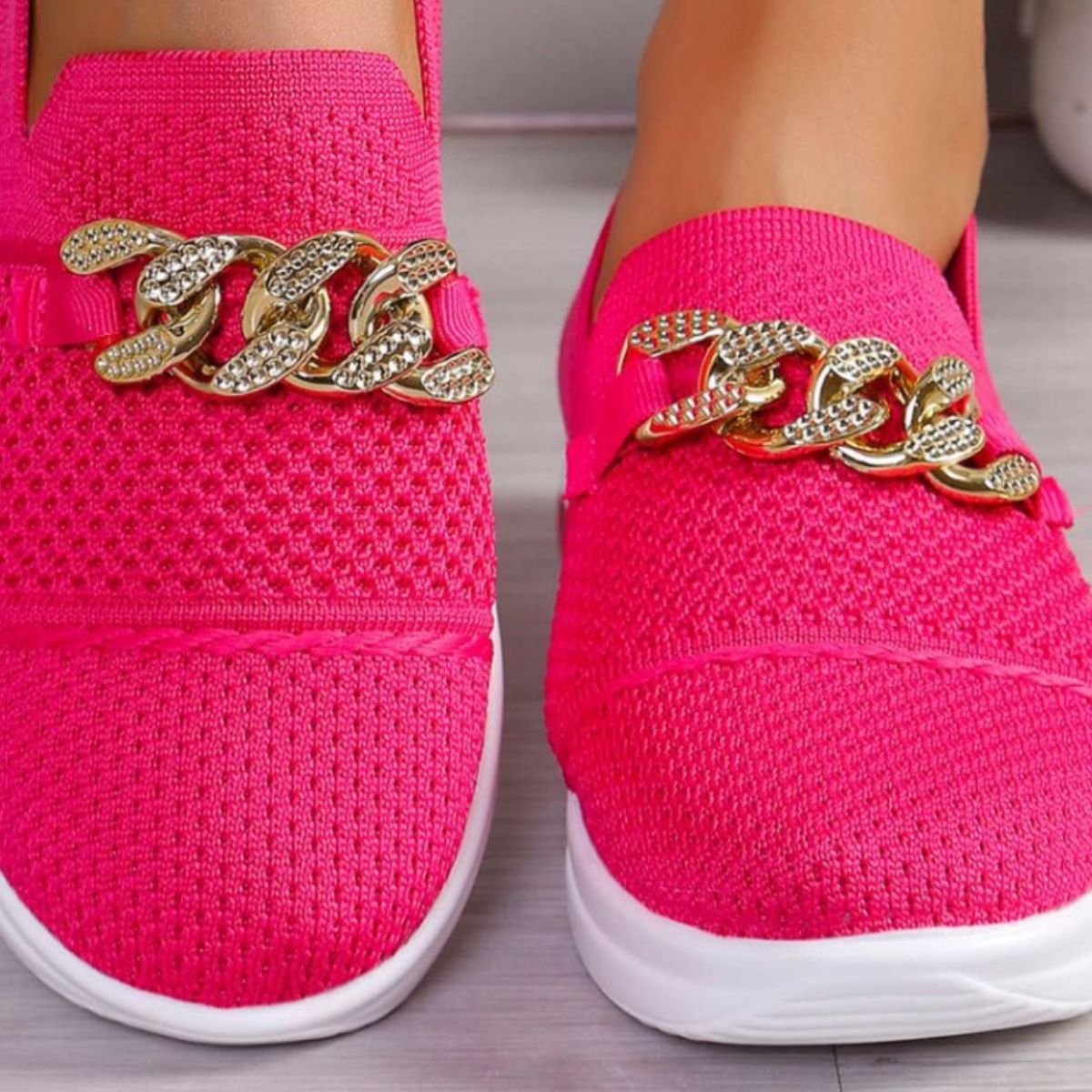 Chain Detail Round Toe Slip-Ons