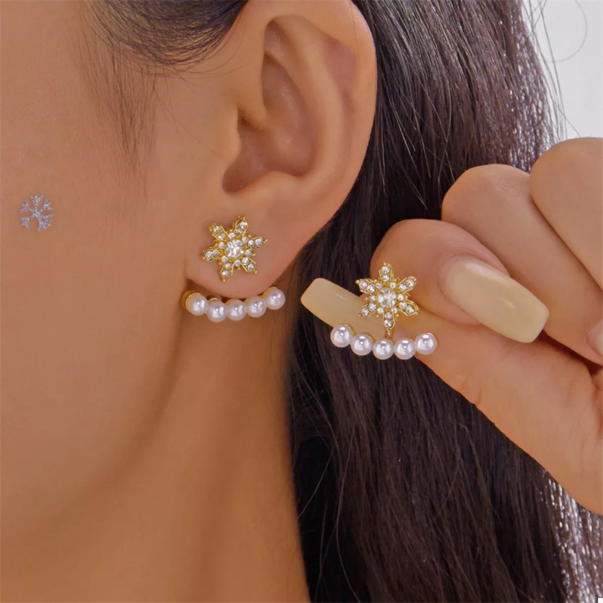 Christmas Snowflake Pearl Earrings