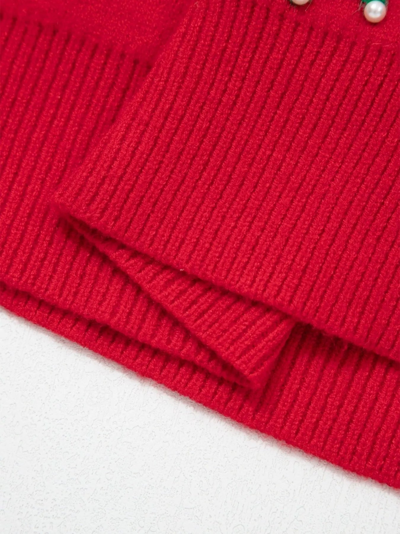 Bow Pearl Embellished Christmas Holiday Sweater