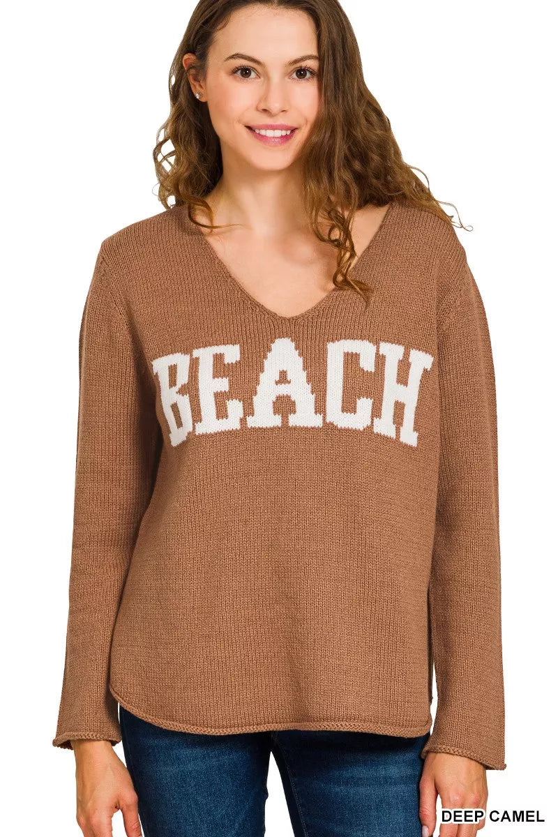 Zenana Beach V Neck Sweater